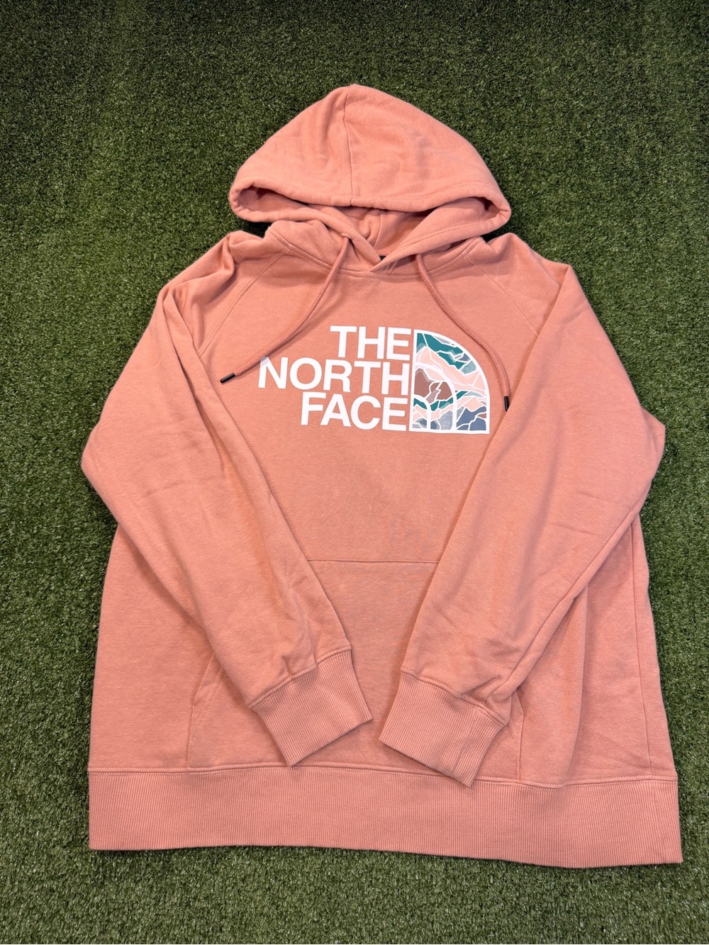The North Face Women's Logo Hoodie Sweatshirt Peach Pink Oversize Outdoor Lg